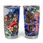 Personalized Carlton Football Blues Tumbler Cup Tropical Hibiscus Flowers - Pacific Fusion Style