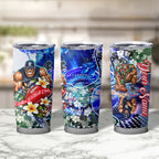 Personalized Carlton Football Blues Tumbler Cup Tropical Hibiscus Flowers - Pacific Fusion Style
