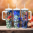 Personalized Carlton Football Blues Tumbler With Handle Tropical Hibiscus Flowers - Pacific Fusion Style