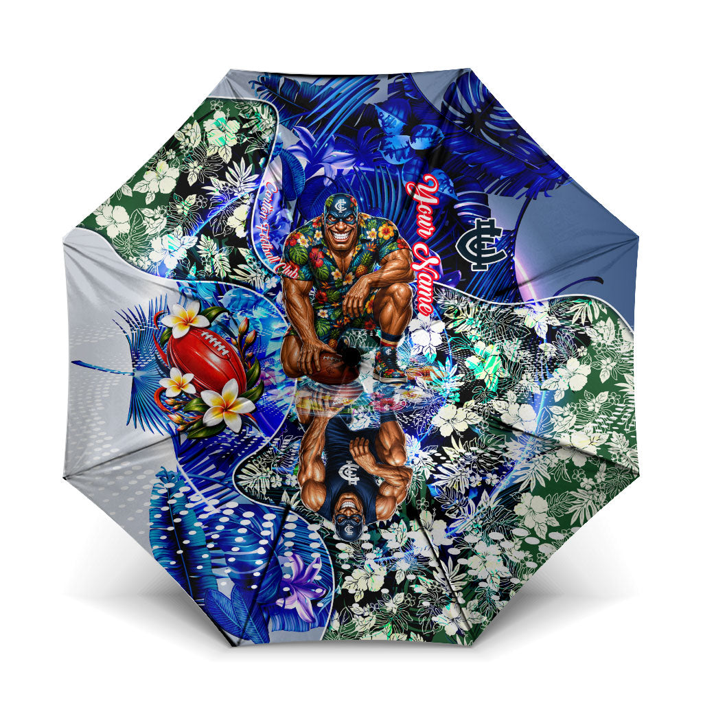 Personalized Carlton Football Blues Umbrella Tropical Hibiscus Flowers - Pacific Fusion Style
