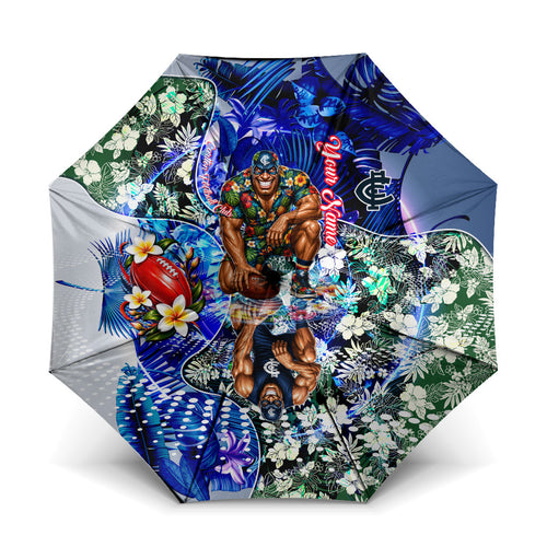 Personalized Carlton Football Blues Umbrella Tropical Hibiscus Flowers - Pacific Fusion Style