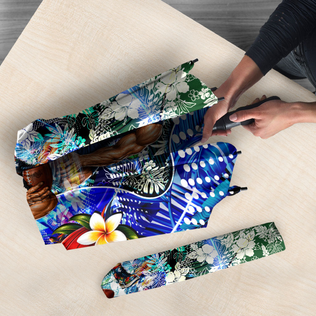 Personalized Carlton Football Blues Umbrella Tropical Hibiscus Flowers - Pacific Fusion Style