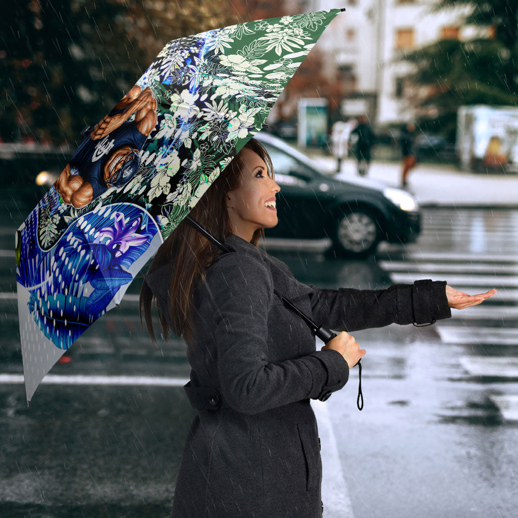 Personalized Carlton Football Blues Umbrella Tropical Hibiscus Flowers - Pacific Fusion Style