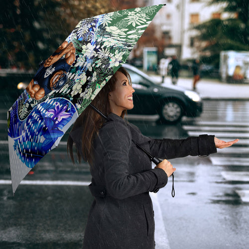 Personalized Carlton Football Blues Umbrella Tropical Hibiscus Flowers - Pacific Fusion Style