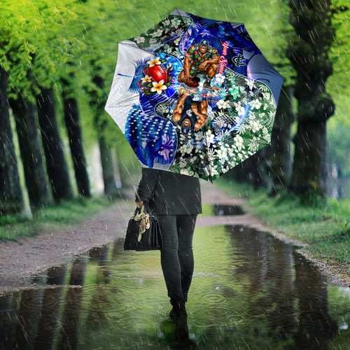 Personalized Carlton Football Blues Umbrella Tropical Hibiscus Flowers - Pacific Fusion Style