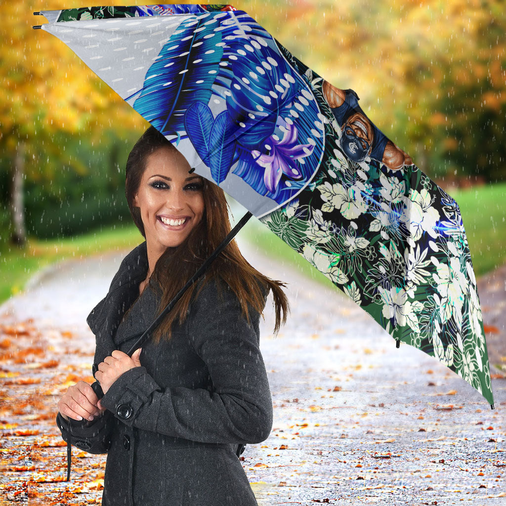 Personalized Carlton Football Blues Umbrella Tropical Hibiscus Flowers - Pacific Fusion Style