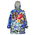 Personalized Carlton Football Blues Wearable Blanket Hoodie Tropical Hibiscus Flowers - Pacific Fusion Style