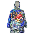 Personalized Carlton Football Blues Wearable Blanket Hoodie Tropical Hibiscus Flowers - Pacific Fusion Style