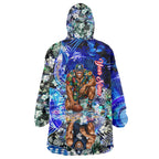 Personalized Carlton Football Blues Wearable Blanket Hoodie Tropical Hibiscus Flowers - Pacific Fusion Style