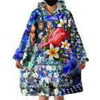 Personalized Carlton Football Blues Wearable Blanket Hoodie Tropical Hibiscus Flowers - Pacific Fusion Style