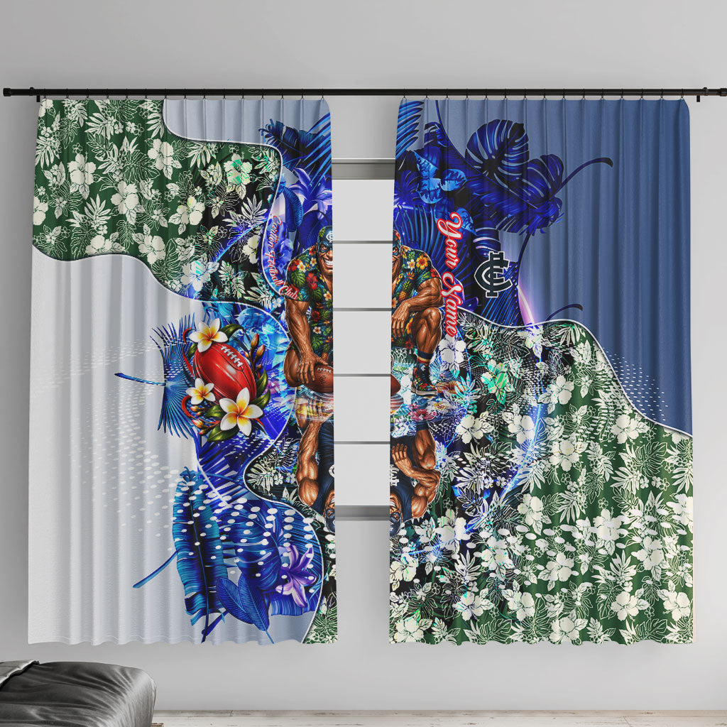 Personalized Carlton Football Blues Window Curtain Tropical Hibiscus Flowers - Pacific Fusion Style