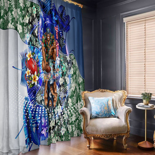 Personalized Carlton Football Blues Window Curtain Tropical Hibiscus Flowers - Pacific Fusion Style
