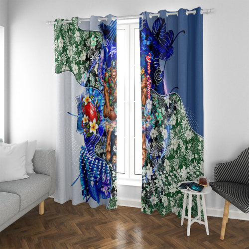 Personalized Carlton Football Blues Window Curtain Tropical Hibiscus Flowers - Pacific Fusion Style