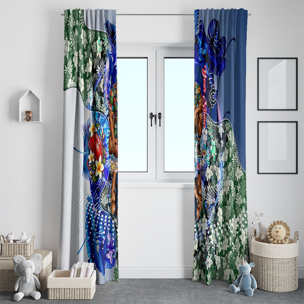 Personalized Carlton Football Blues Window Curtain Tropical Hibiscus Flowers - Pacific Fusion Style