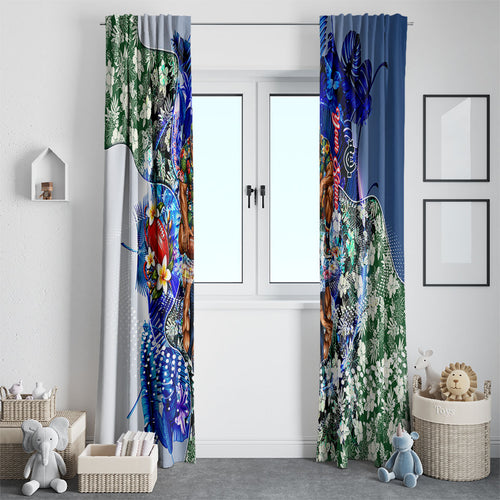 Personalized Carlton Football Blues Window Curtain Tropical Hibiscus Flowers - Pacific Fusion Style