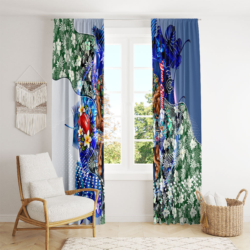 Personalized Carlton Football Blues Window Curtain Tropical Hibiscus Flowers - Pacific Fusion Style