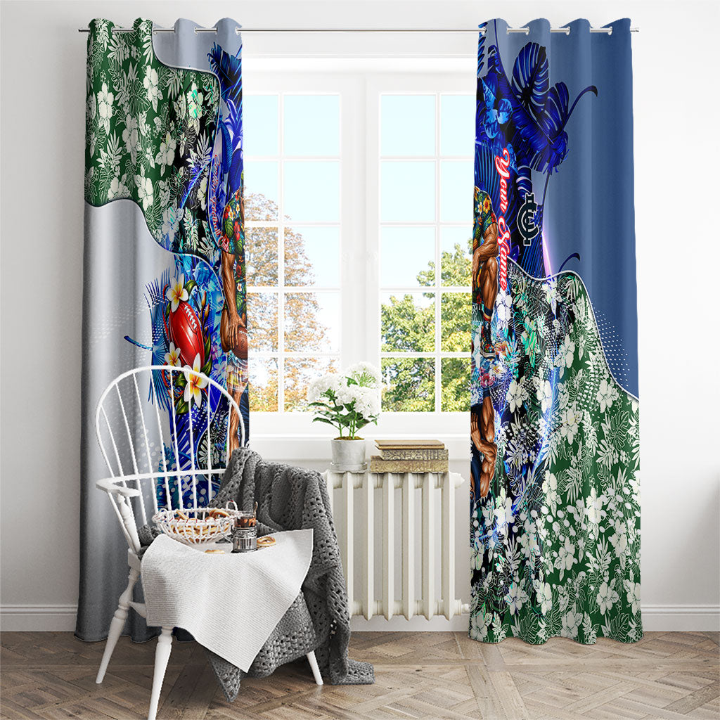Personalized Carlton Football Blues Window Curtain Tropical Hibiscus Flowers - Pacific Fusion Style