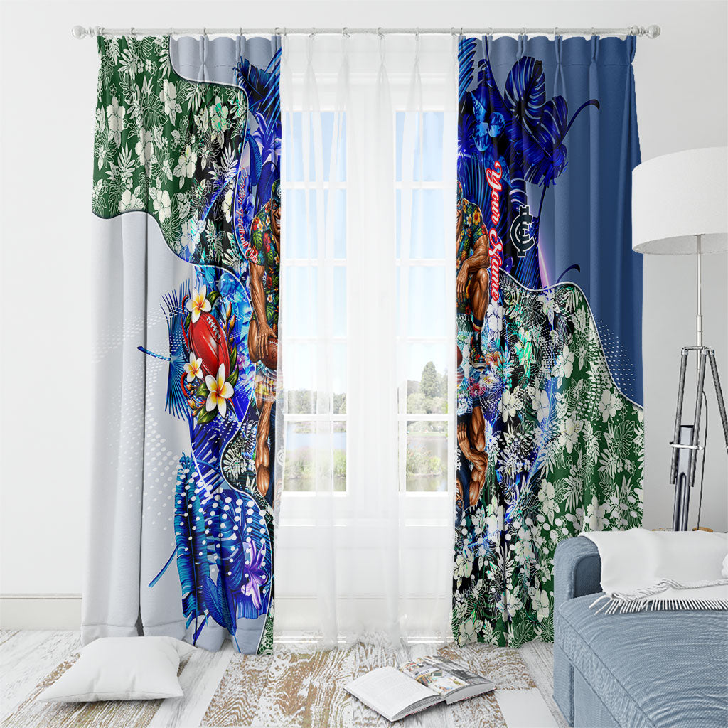Personalized Carlton Football Blues Window Curtain Tropical Hibiscus Flowers - Pacific Fusion Style