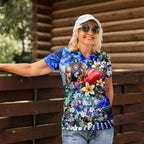 Personalized Carlton Football Blues Women Polo Shirt Tropical Hibiscus Flowers - Pacific Fusion Style