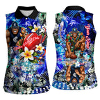Personalized Carlton Football Blues Women Sleeveless Polo Shirt Tropical Hibiscus Flowers - Pacific Fusion Style