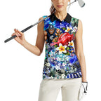 Personalized Carlton Football Blues Women Sleeveless Polo Shirt Tropical Hibiscus Flowers - Pacific Fusion Style