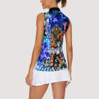 Personalized Carlton Football Blues Women Sleeveless Polo Shirt Tropical Hibiscus Flowers - Pacific Fusion Style