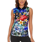 Personalized Carlton Football Blues Women Sleeveless Polo Shirt Tropical Hibiscus Flowers - Pacific Fusion Style