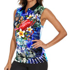 Personalized Carlton Football Blues Women Sleeveless Polo Shirt Tropical Hibiscus Flowers - Pacific Fusion Style