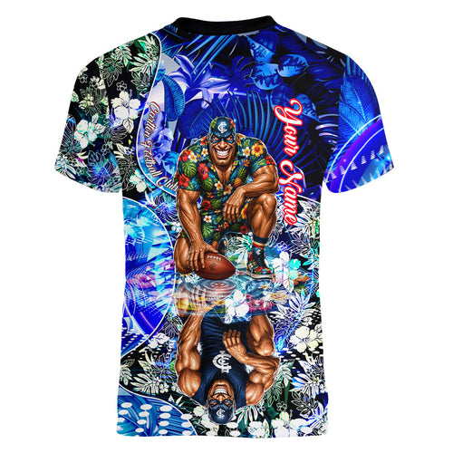 Personalized Carlton Football Blues Women V-Neck T-Shirt Tropical Hibiscus Flowers - Pacific Fusion Style
