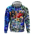Personalized Carlton Football Blues Zip Hoodie Tropical Hibiscus Flowers - Pacific Fusion Style