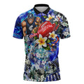 Personalized Carlton Football Blues Zipper Polo Shirt Tropical Hibiscus Flowers - Pacific Fusion Style