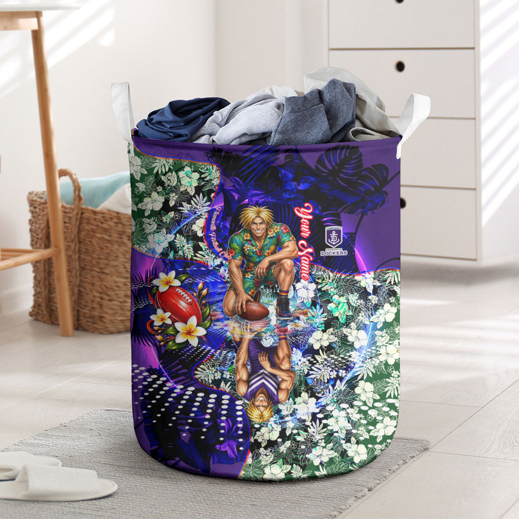 Personalized Fremantle Football Dockers Laundry Basket Tropical Hibiscus Flowers - Pacific Fusion Style