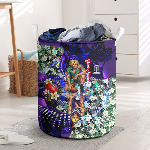 Personalized Fremantle Football Dockers Laundry Basket Tropical Hibiscus Flowers - Pacific Fusion Style