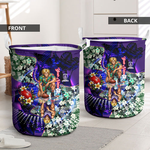 Personalized Fremantle Football Dockers Laundry Basket Tropical Hibiscus Flowers - Pacific Fusion Style