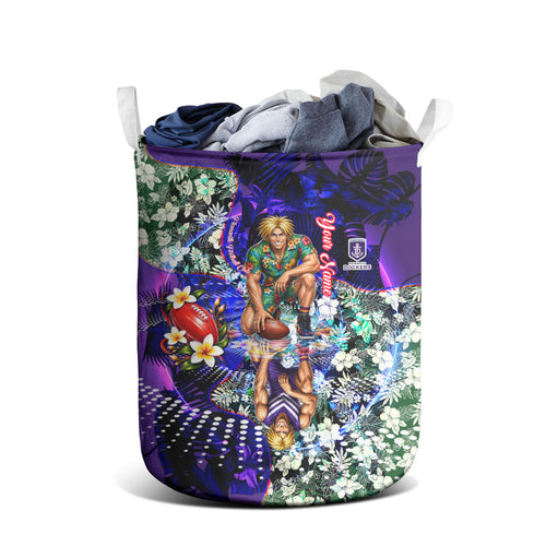 Personalized Fremantle Football Dockers Laundry Basket Tropical Hibiscus Flowers - Pacific Fusion Style