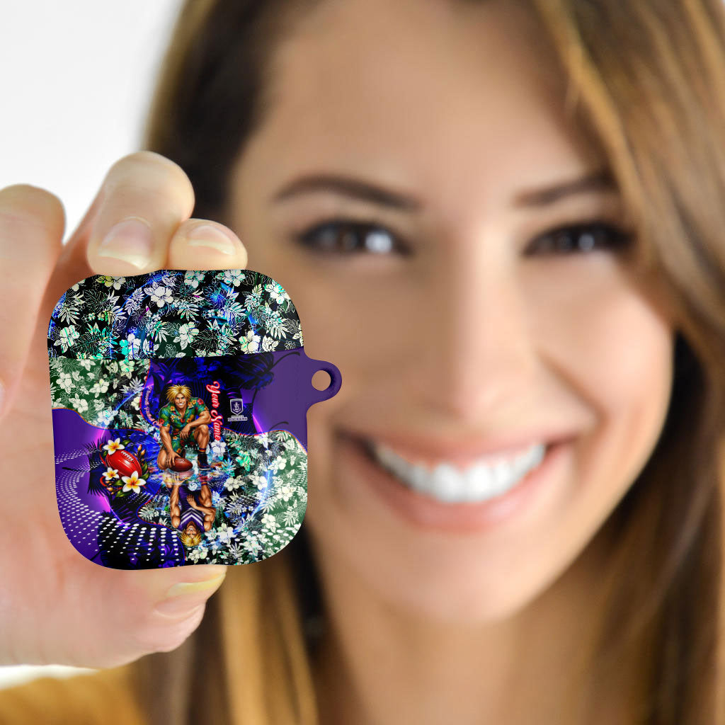 Personalized Fremantle Football Dockers AirPods Case Tropical Hibiscus Flowers - Pacific Fusion Style