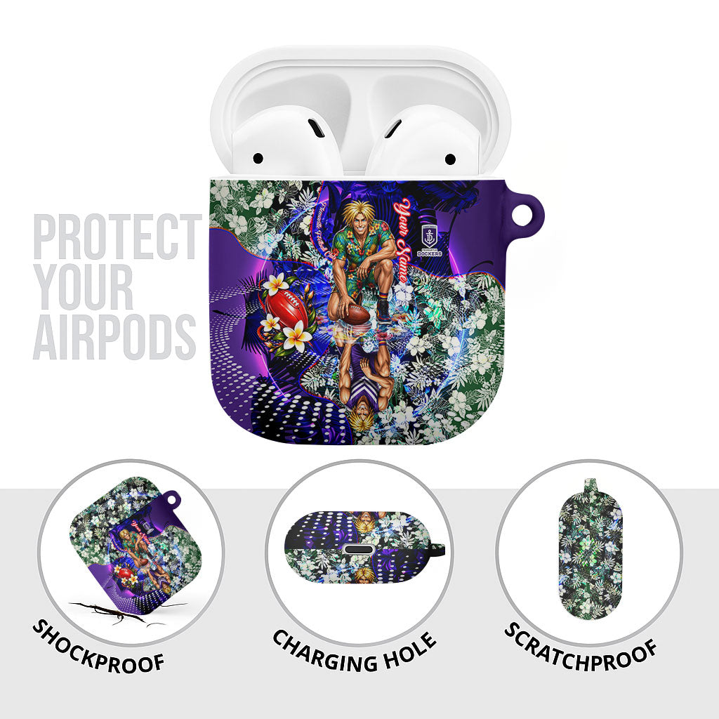 Personalized Fremantle Football Dockers AirPods Case Tropical Hibiscus Flowers - Pacific Fusion Style