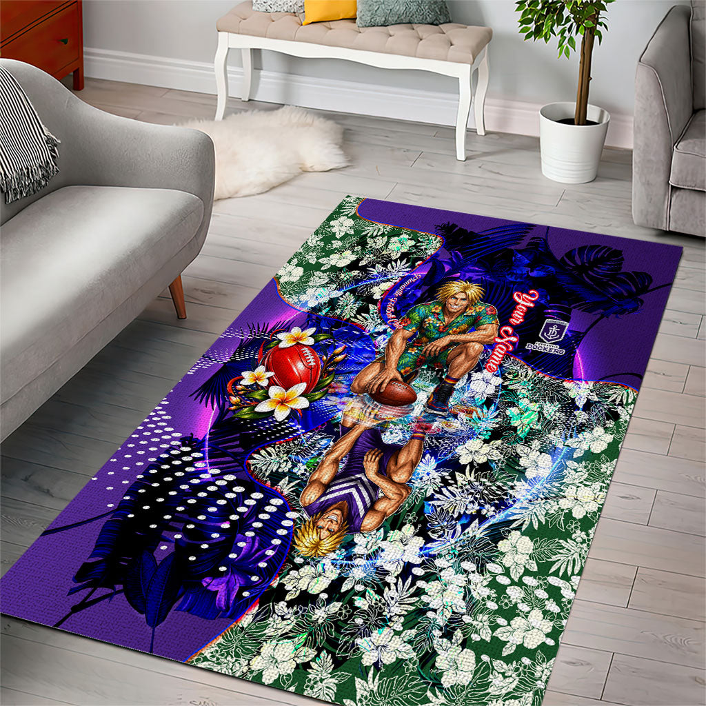 Personalized Fremantle Football Dockers Area Rug Tropical Hibiscus Flowers - Pacific Fusion Style