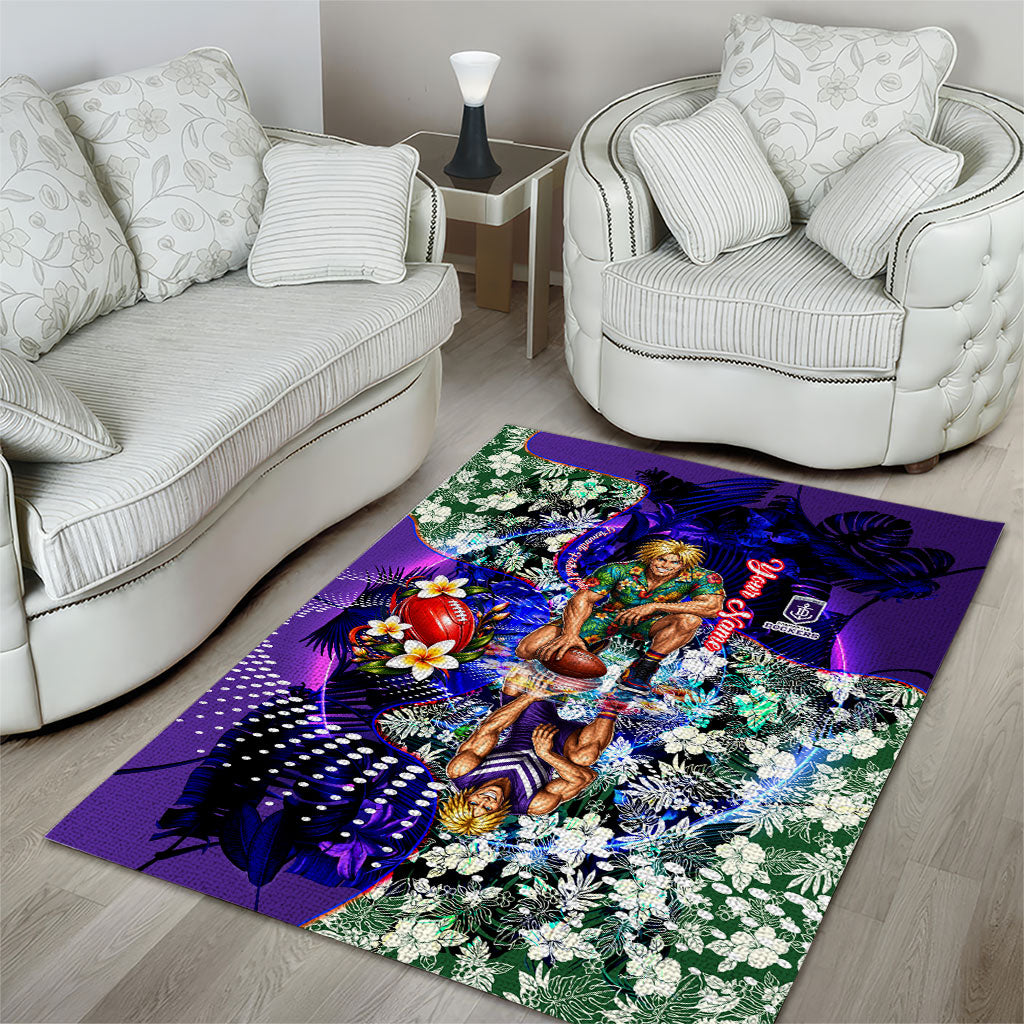 Personalized Fremantle Football Dockers Area Rug Tropical Hibiscus Flowers - Pacific Fusion Style