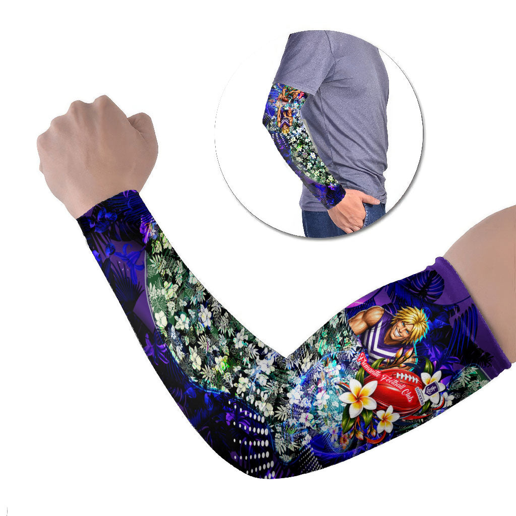 Personalized Fremantle Football Dockers Arm Sleeves Tropical Hibiscus Flowers - Pacific Fusion Style