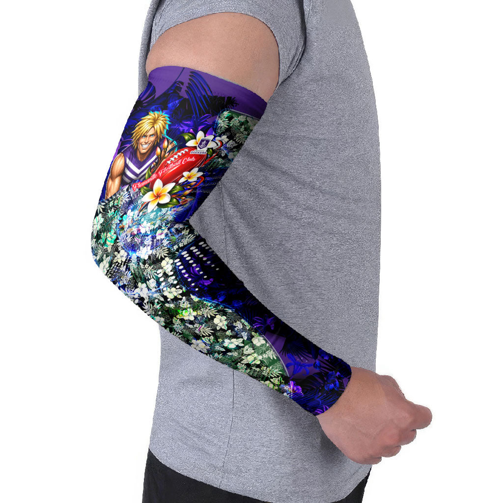 Personalized Fremantle Football Dockers Arm Sleeves Tropical Hibiscus Flowers - Pacific Fusion Style