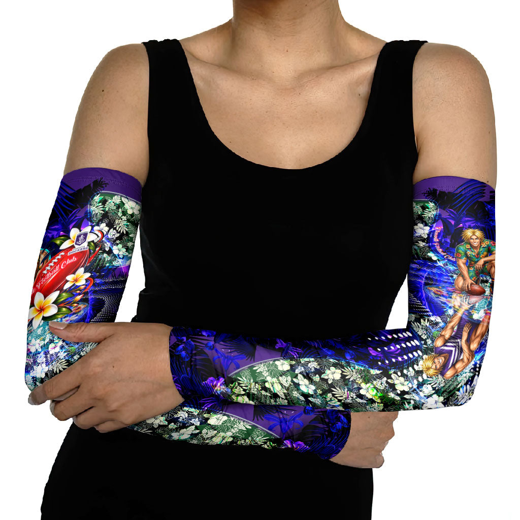 Personalized Fremantle Football Dockers Arm Sleeves Tropical Hibiscus Flowers - Pacific Fusion Style