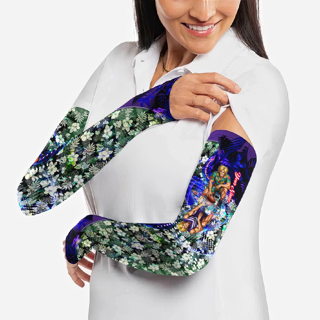 Personalized Fremantle Football Dockers Arm Sleeves Tropical Hibiscus Flowers - Pacific Fusion Style