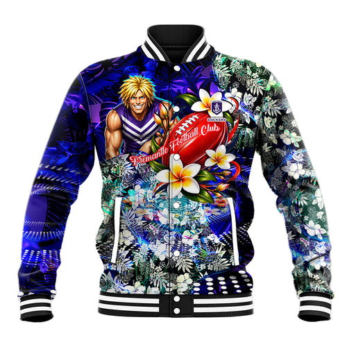 Personalized Fremantle Football Dockers Baseball Jacket Tropical Hibiscus Flowers - Pacific Fusion Style
