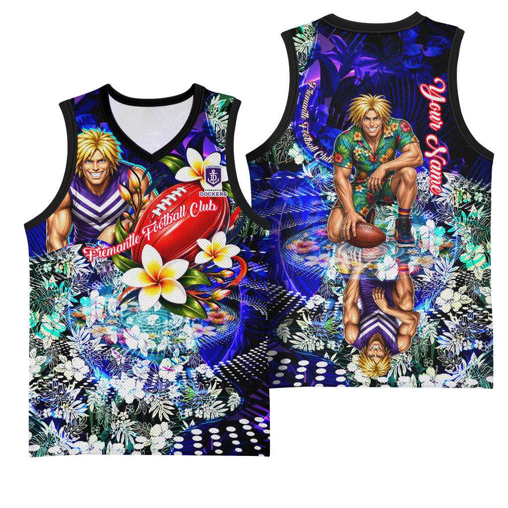 Personalized Fremantle Football Dockers Basketball Jersey Tropical Hibiscus Flowers - Pacific Fusion Style