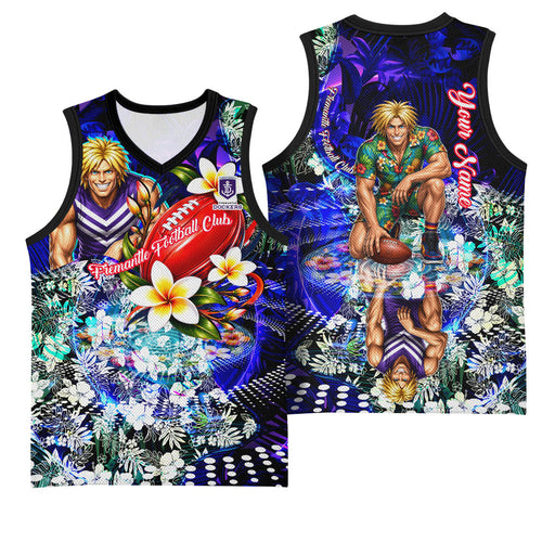 Personalized Fremantle Football Dockers Basketball Jersey Tropical Hibiscus Flowers - Pacific Fusion Style
