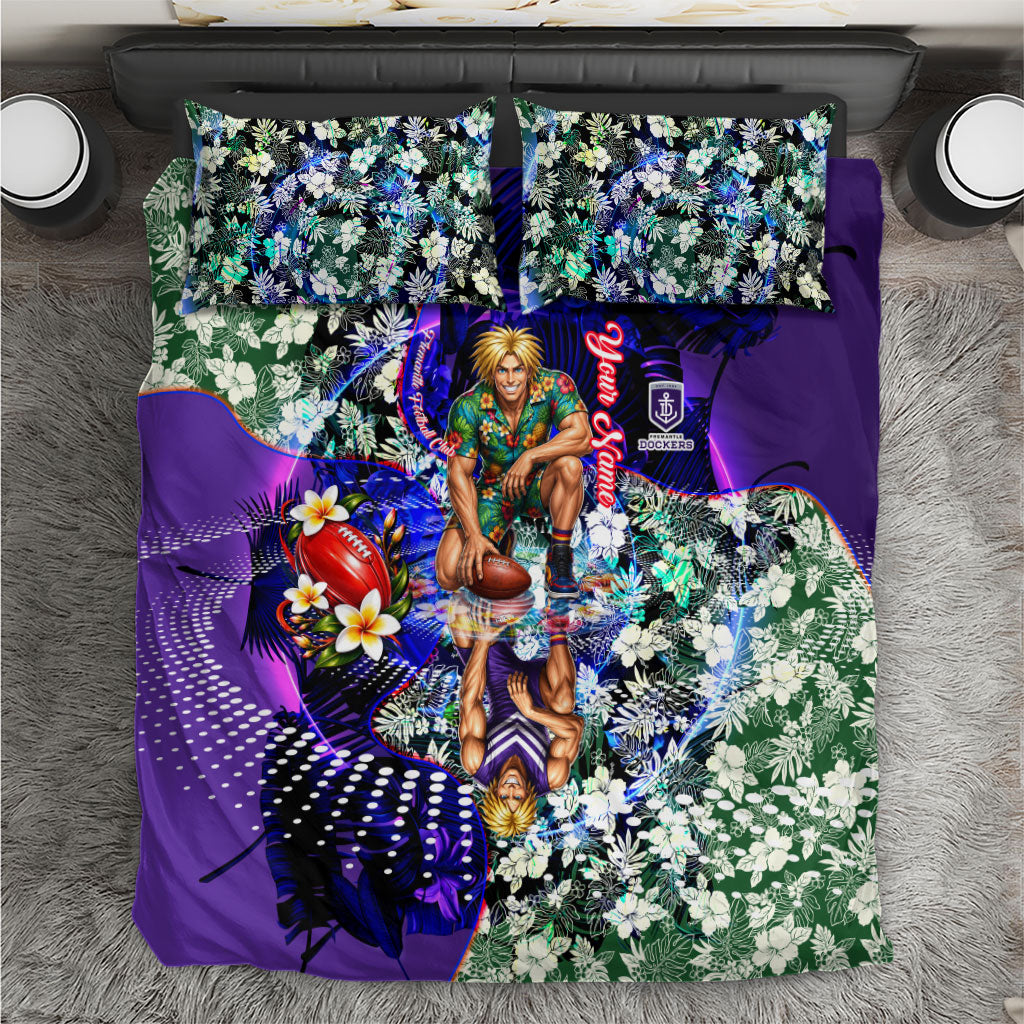 Personalized Fremantle Football Dockers Bedding Set Tropical Hibiscus Flowers - Pacific Fusion Style