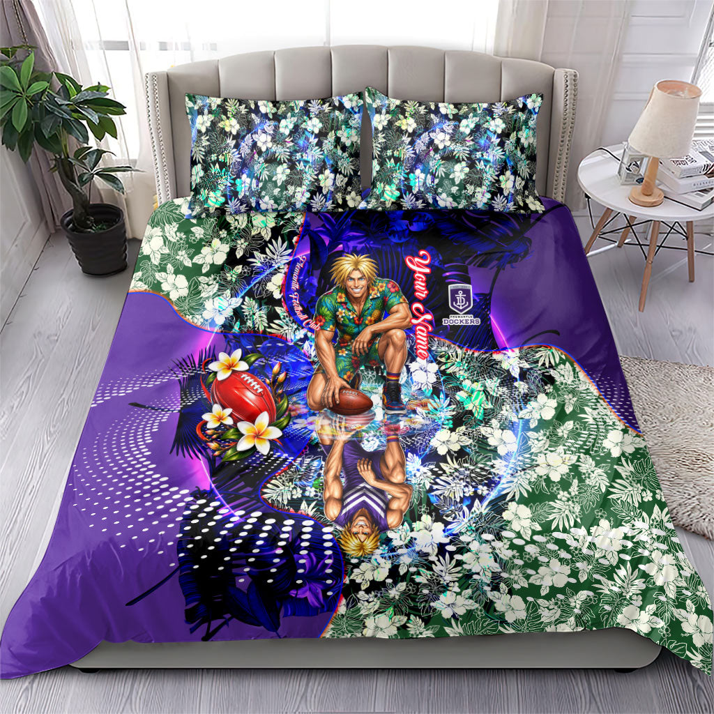 Personalized Fremantle Football Dockers Bedding Set Tropical Hibiscus Flowers - Pacific Fusion Style