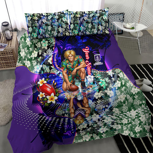 Personalized Fremantle Football Dockers Bedding Set Tropical Hibiscus Flowers - Pacific Fusion Style