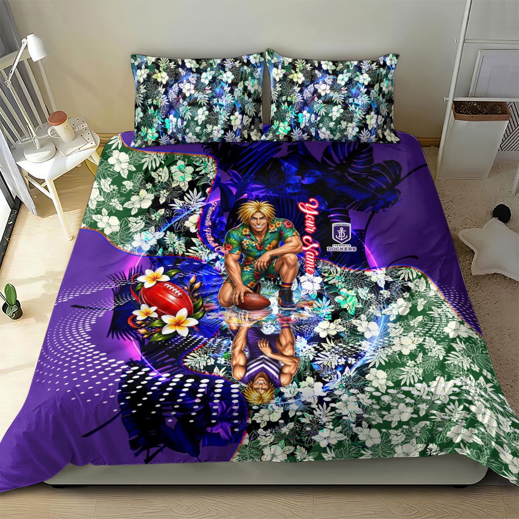 Personalized Fremantle Football Dockers Bedding Set Tropical Hibiscus Flowers - Pacific Fusion Style